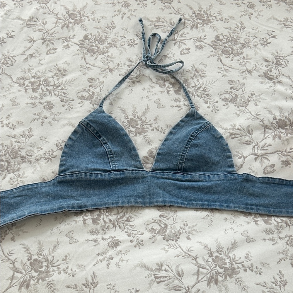 SHEIN Blue Denim Halter Top